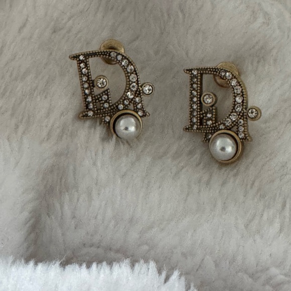 Dior Logo Tribale Pearl and Strass Gold Earrings - Picture 3 of 6